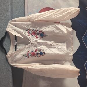 Shyanne Beige Floral Embroidered Peasant Blouse